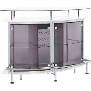 Crescent Shaped Glass Top Bar Unit With Drawer, Box 1 Of 2