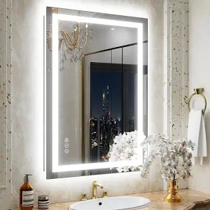 frameless front & back lighted anti-fog dimmable lighting bathroom/vanity mirror with tempered glass for wall