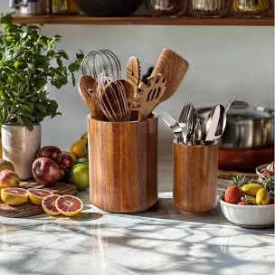 Large Acacia Wood Utensil Holder For Kitchen Counter, 360° Rotating Kitchen Utensil Holder, Set Of 2 , Rustic Farmhouse Kitchen Decor Accessories