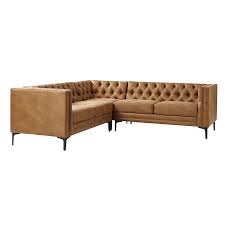 Moira Tufted Upholstered Corner Sectional - Camel Colored  