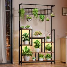71" tall plant stand indoor with grow lights, 6 tiered large plant shelf metal plant stand for indoor plants multiple, plant display rack, square flower plant holder for living room, patio (black)