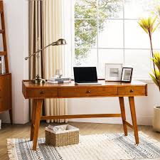 adakras 60" mid-century modern writing solid wood desk with built-in outlets and compartmentalized drawer and cable management
