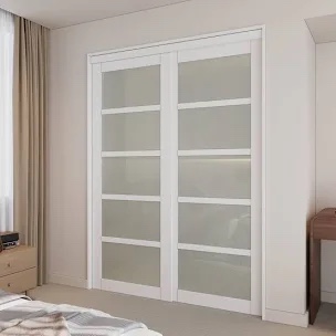 80"  Assembled Finish Glass Sliding Closet Door with Installation Hardware Kit