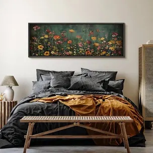 Moody Green Wildflower Florals Modern Decor Extra Large Pictures Framed Canvas Print Wall Art