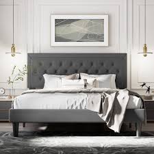 Hegg Linen Tufted Upholstered Platform Bed with Wood Slats Headboard Included (King)