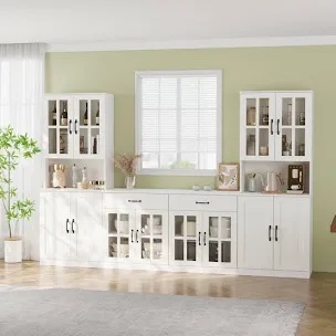 71'' Kitchen Pantry With Bookcases, 94.5'' Wide Farmhouse Wall Unit Tv Stand For Tvs Up To 75''(Incomplete) 