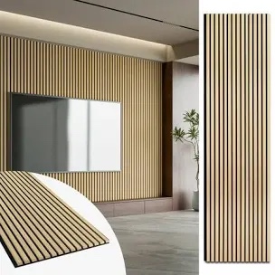 2Pcs 95.7" L x 24" W Acoustic Wood Wall Paneling, Decorative Soundproof Panels for Walls and Ceilings, 3D Slat Wood Wall Panels (31.9 sq.ft./Case))