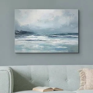 Coastal Beach Navy Blue Ocean Wave Beach Nature On Canvas Print