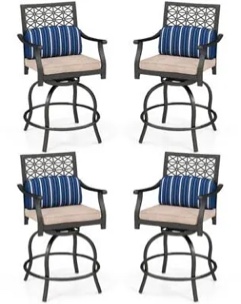 Swivel Outdoor Bar&Counter Stool with Cushion(Set of 4)