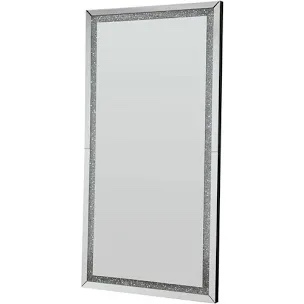 Crystal Full Length Floor Mirror With Stand 63"×22" Crushed Diamond Full Body Mirror Silver Long Standing Mirror For Bedroom Living Room Bathroom Wall Mounted