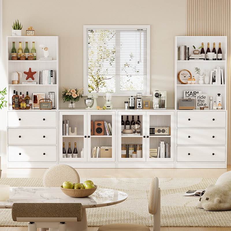 71'' Kitchen Pantry With Bookcases, 94.5'' Wide Farmhouse Wall Unit Tv Stand For Tvs Up To 75''