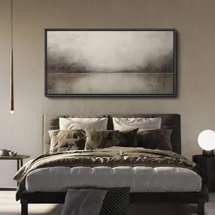 Black farm Minimal Landscape Tranquil Neutral Abstract Landscape Retro Moody Extra Large Framed Art Home Decor