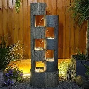 51" Fiberglass Rock Stacked Outdoor 4 Tier Water Fountain