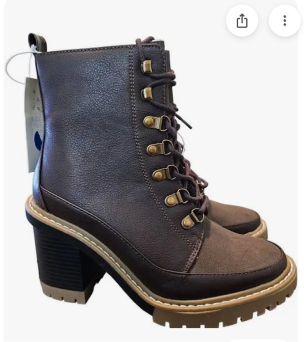 Women's Tessa Winter Boots A New Day Brown Chunky Heels Round Toe Lace