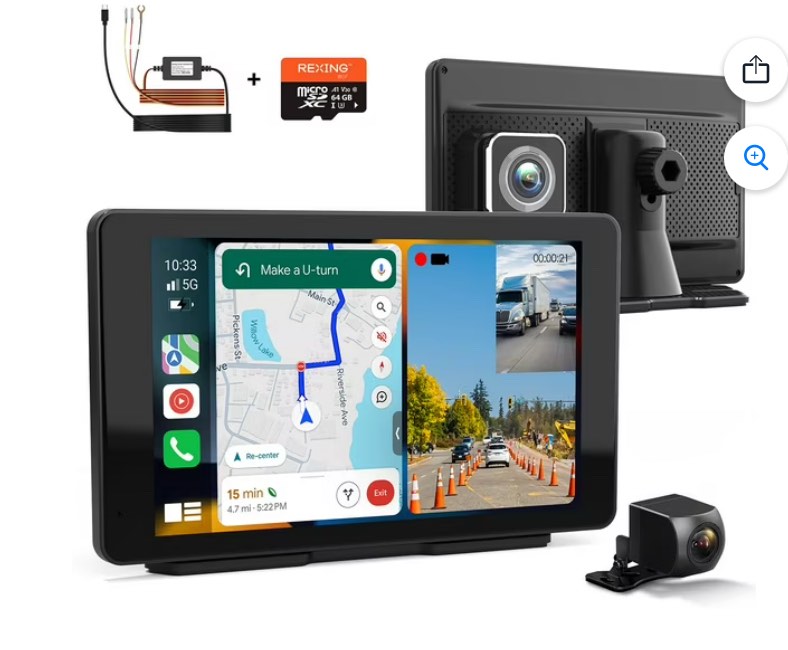 Rexing CPDuo-7 CarPlay/ Android Auto Console with Dash Cam