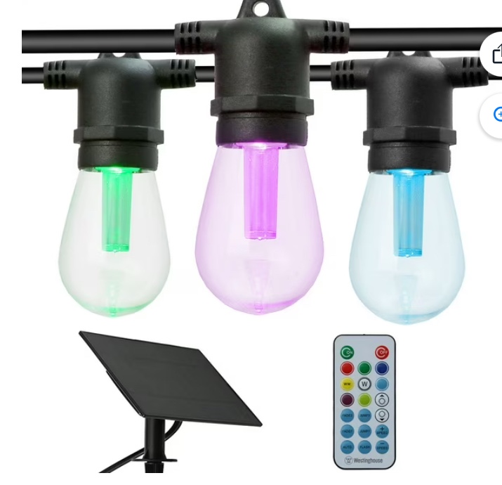Westinghouse 36' Solar Powered LED Color Changing String Light Set, 15 Bulbs with Remote Control