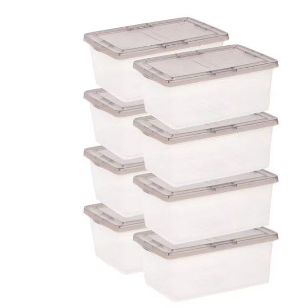 IRIS USA, Snap Top 17.2 Quart Plastic Storage Box with Gray Lid, 12” W x 17.5” L x 7” H, 8 Piece Set