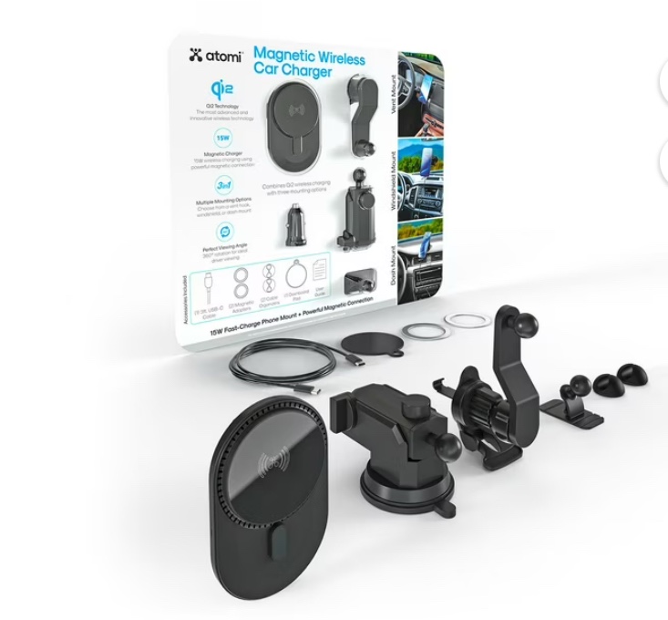 Atomi Smart Atomi Qi2 Wireless Car Charging Kit, Three Mounting Options