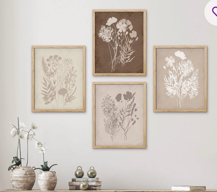 Vibrant Wildflower " IDEA4WALL Framed Grunge Forest Flower Bouquet Wall Art, Set Of 4 Nature Wilderness Wall Decor Prints, Botanical Floral Wall Decor For Living Room, Bedroom " 4 - Pieces