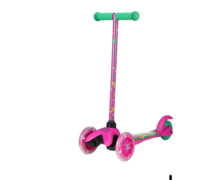 barney light up wheels tilt and turn toddler scooter, 3 wheel kick scooter for kids ages 3+, purple