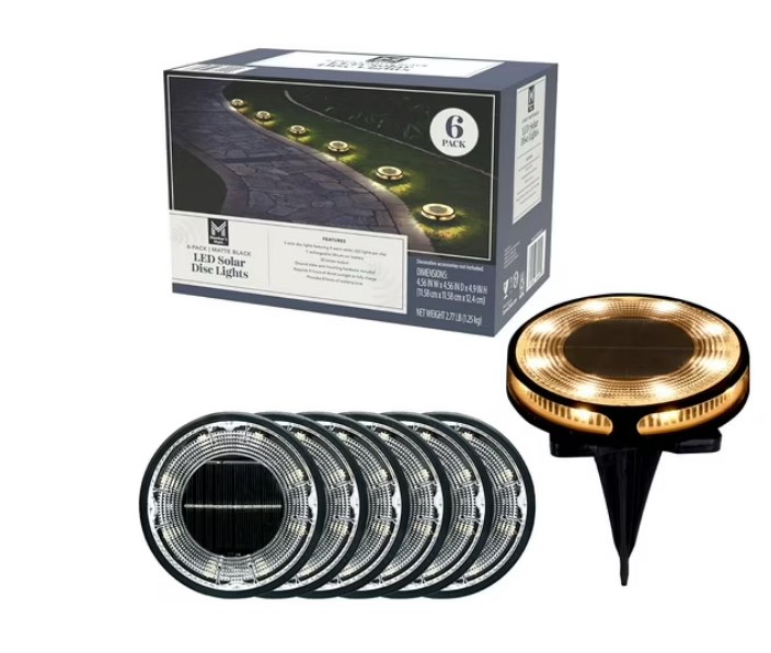 member's mark matte black led solar disc lights, 6-pack