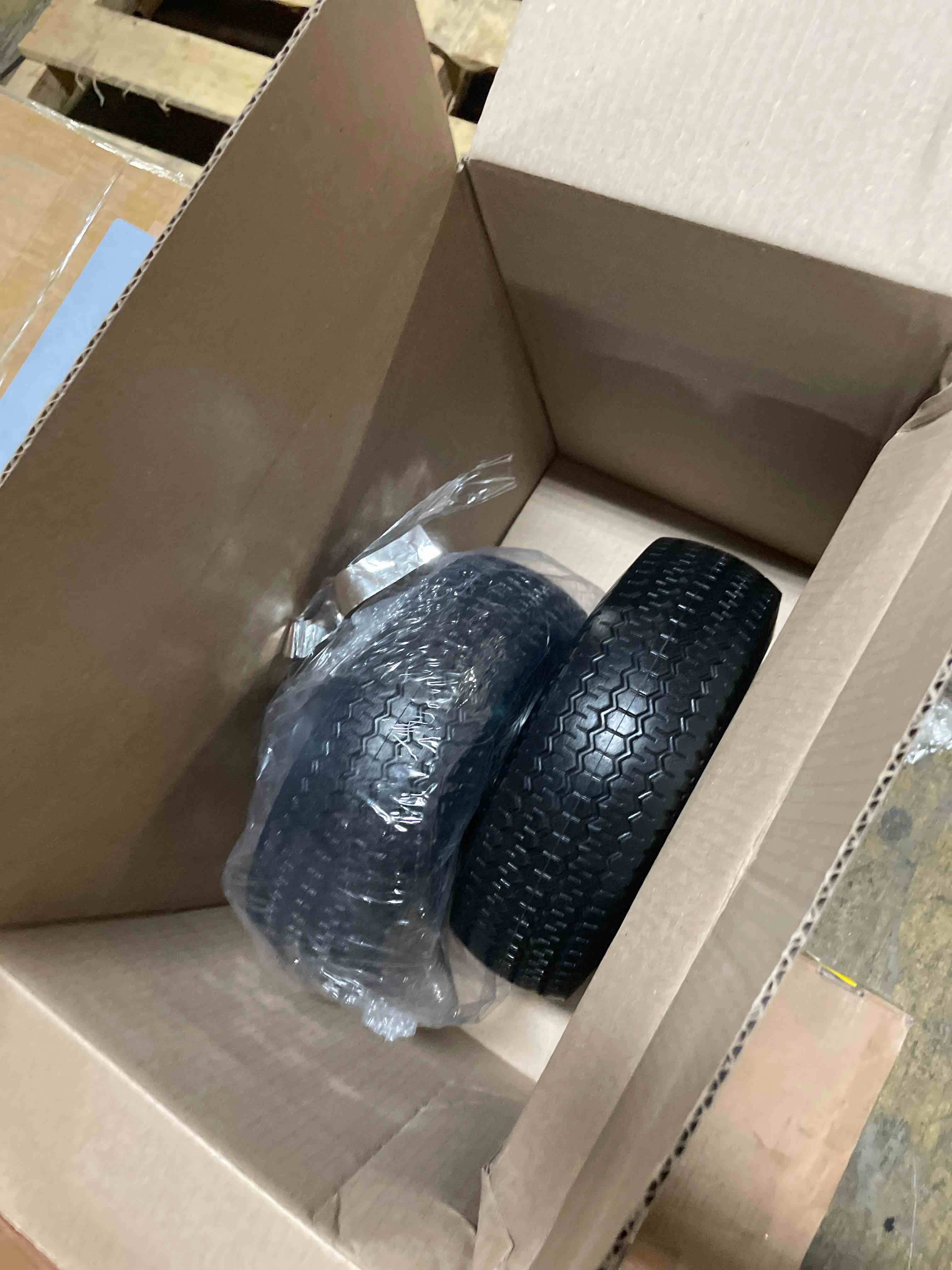 Condition photo showing New/Like New for NK Heavy Duty Solid Rubber Flat Free Tubeless Hand Truck/Utility Tire Wheel, 4.10/3.50-4" Tire, 2-1/4" Offset Hub, 5/8" Bearing