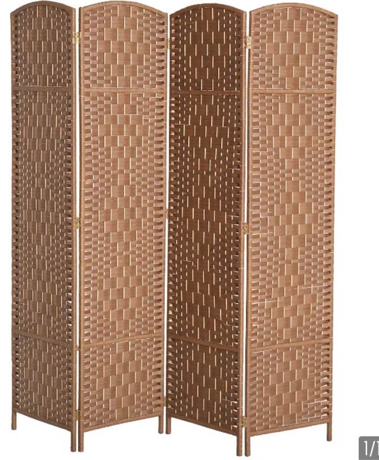 HOMCOM Room Divider, 4 Panel Folding Privacy Screen, 6FT Tall Portable Wicker Weave Partition Wall Divider for Bedroom, Home Office, Natural