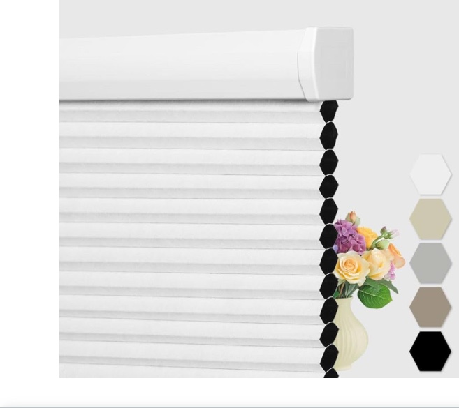 berissa custom cellular shades cordless, blackout cellular window blinds, pull down blackout blinds honeycomb indoor windows shades for home office bedroom, easy to install, white