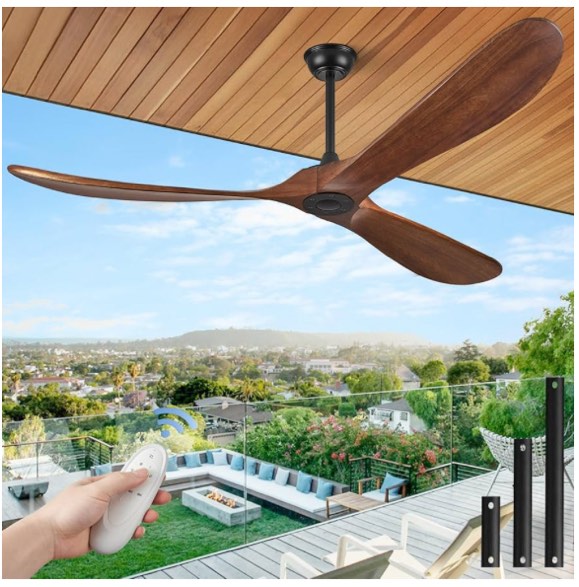 ABZ Ceiling Fans without Lights - 72 Inch Outdoor Ceiling Fans no Lights with Remote Control, 3 Blade Solid Wood Ceiling Fans for Patios Living Room Bedroom Porch