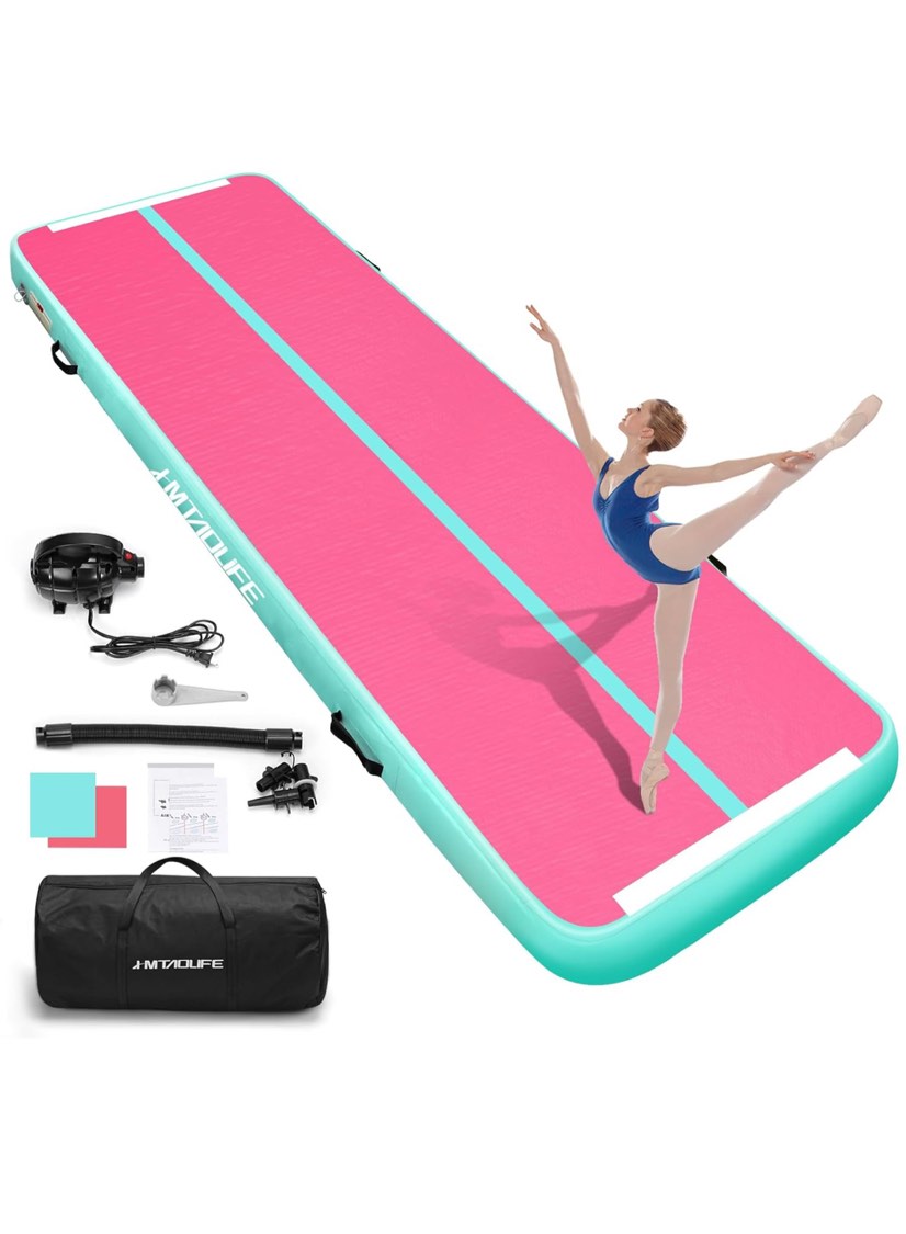 Inflatable Air Gymnastics Mat Tumble Track, 6.6/10/13/16/20ft Tumbling Mat Air Tumbling Track, Air Training Mat with Air Pump for Home/Water Fun/Gym/Yoga/Training/Cheerleading