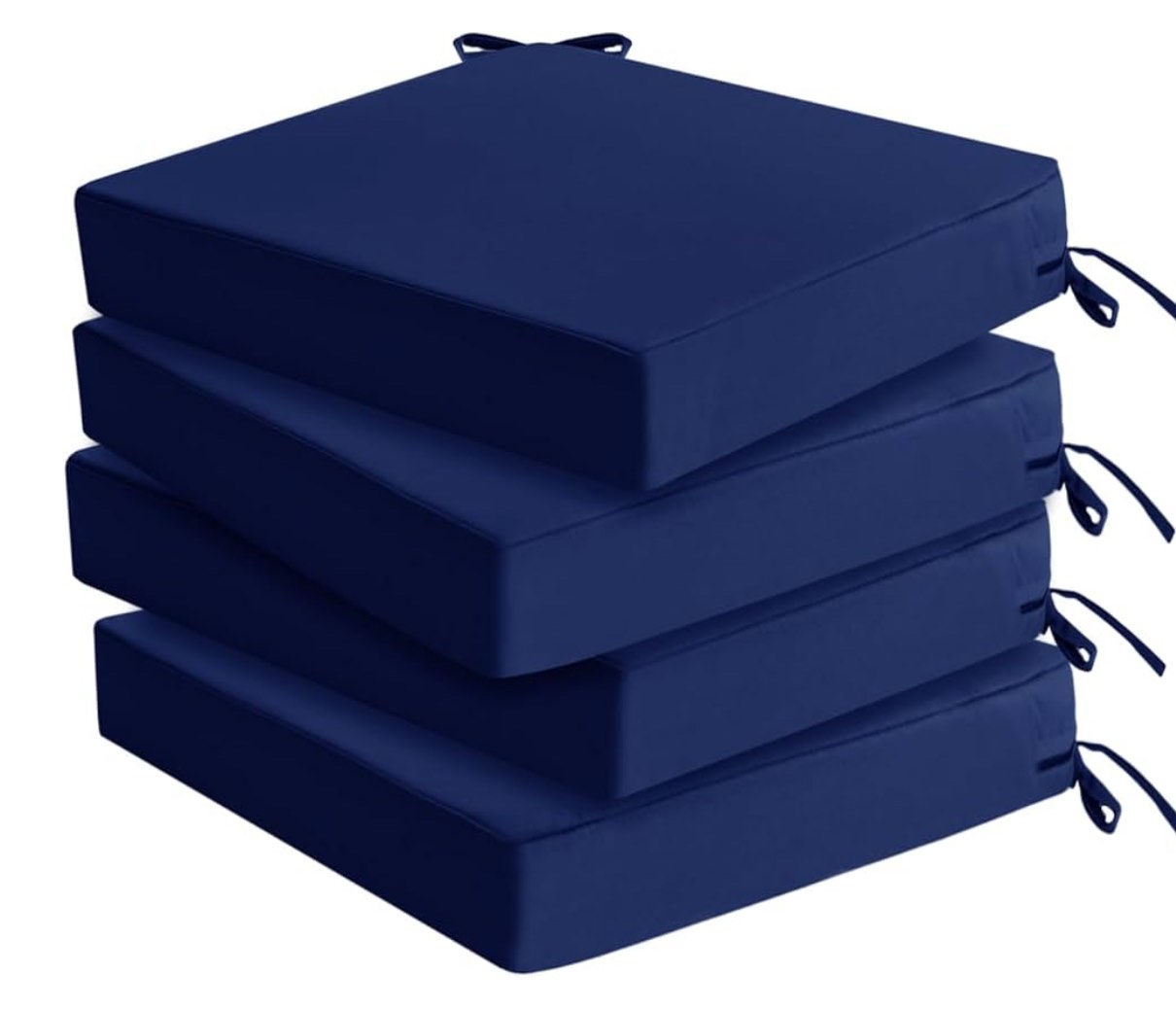 Outdoor Chair Cushions Set of 4: Waterproof & Fade Resistant Seat Cushion for Patio Furniture - 22 x 22  Inch Chair Pads with Ties and Hidden Zipper - Patio Chair Cushion Replacement, Navy