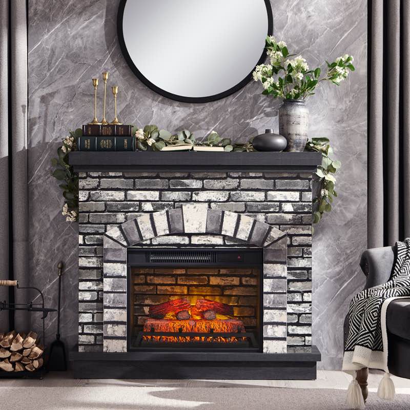 42" Farmhouse TV Stand With 23" Electric Fireplace Mantel