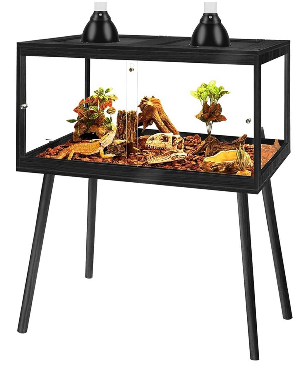 Prolee Bearded Dragon Tank with Leg,Tempered Glass Lizard Tanks and Reptile Enclosure,Up to 78 Gallon Reptile Tank with Metal Mesh and Lockable Door for Spacious Snakes and Chameleon(Black, 24inch)