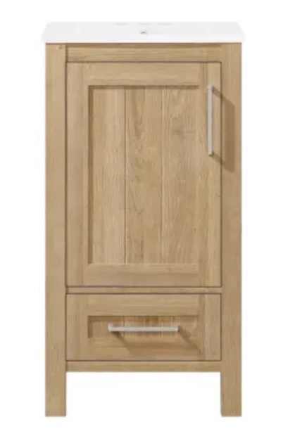 Kansas 18" Free Standing Single Basin Vanity Set with Cabinet and Ceramic Vanity Top ( Sink is cracked shown in pictures)