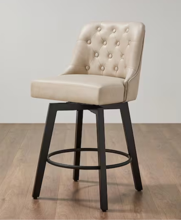 Percival 26 in. Beige Leather Counter Height Swivel Barstools with Back for Kitchen and Dining Room (Set of 2)