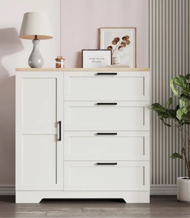 43.3 in Small Wardrobe Closet Wardrobe Cabinet with Door 4 Drawers 