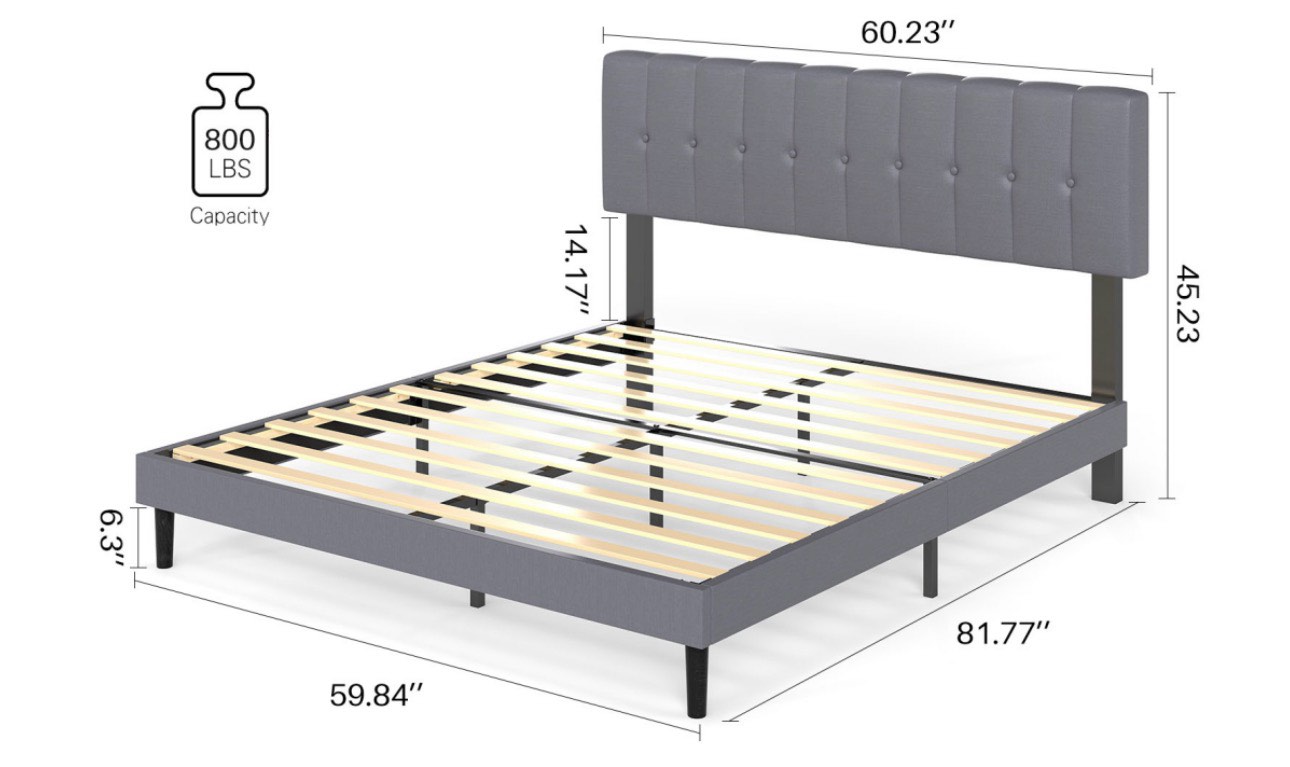 THE HEADBOARD IS MADE OF GREY SPONGE SOFT PACKAGING, THE BED BOARD IS WOODEN AND THE BED FRAME IS IRON