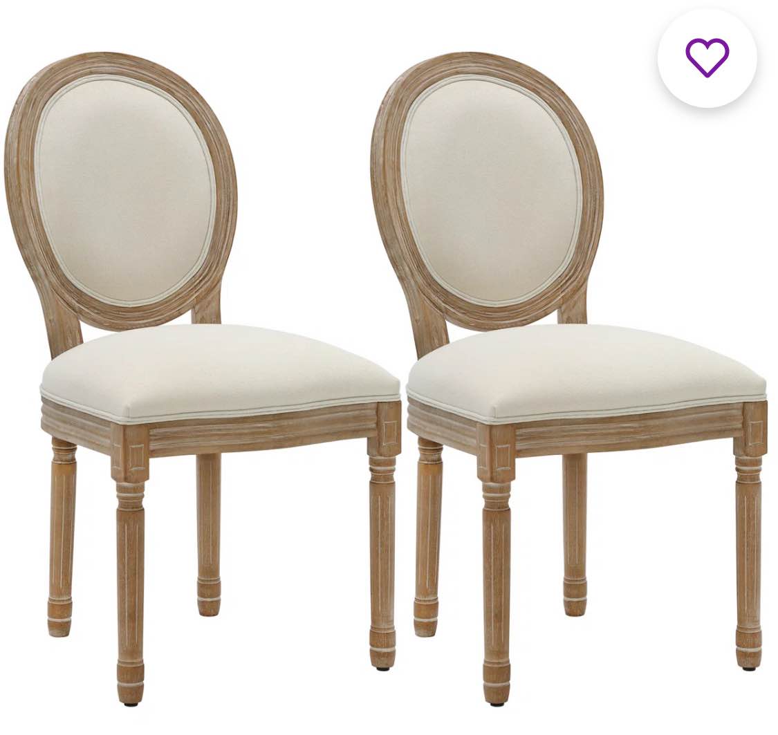 20" h mid century modern upholstered linen side chair king louis back solid wood dining chairs (set of 2)