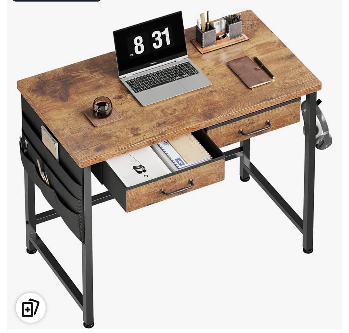 Small Desk with Drawers, 31.5 inch Small Computer Desk with Drawers, Writing Desk with Drawers for Small Spaces, Compact Desk for Small Spaces, Metal Frame for PC Laptop, Rustic Brown2