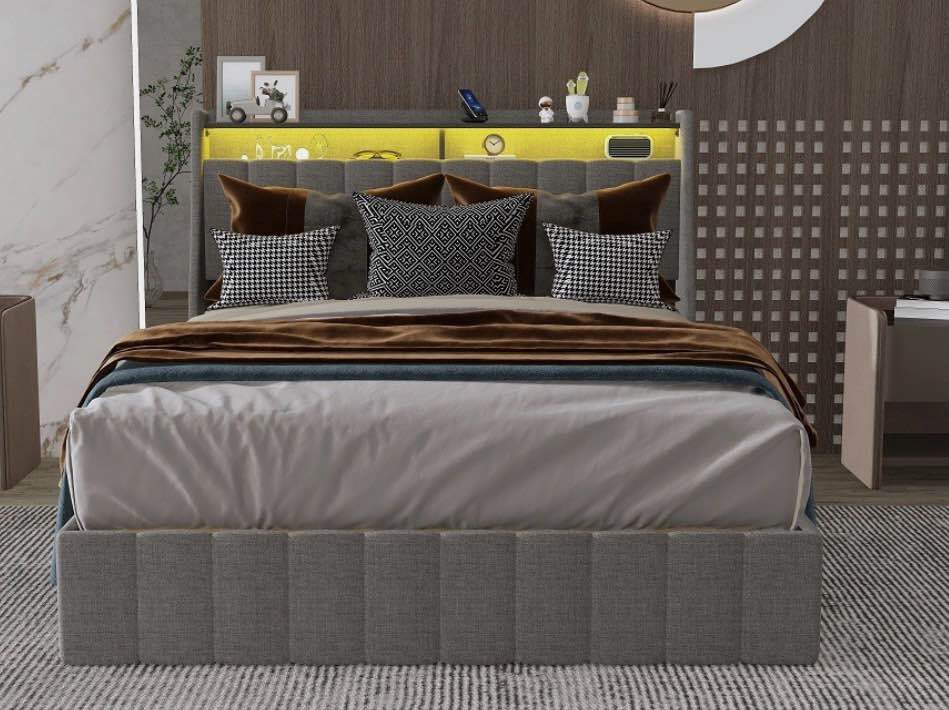 Full Size Bed Frame with LED, 4 Under-bed Portable Storage Drawers, Wings Headbo ( Incomplete Box 2 of 2 ONLY.. This box contains drawers ONLY)