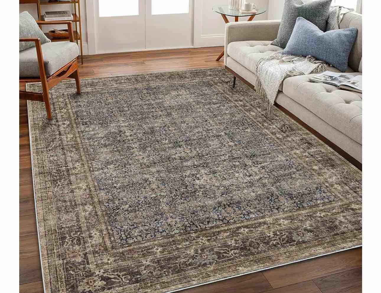 Area Rug 6'x9' Washable Vintage Traditional Floor Cover Thin Retro Kitchen Indoor Distressed Non Slip Carpet for Living Room Bedroom Dining Room 
