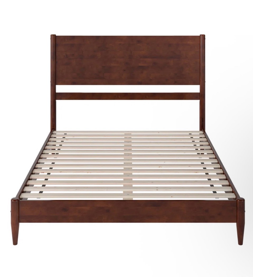 Bromwyn Mid Century Modern Solid Wood Low Profile Platform Bed Queen ( Frame ONLY)
