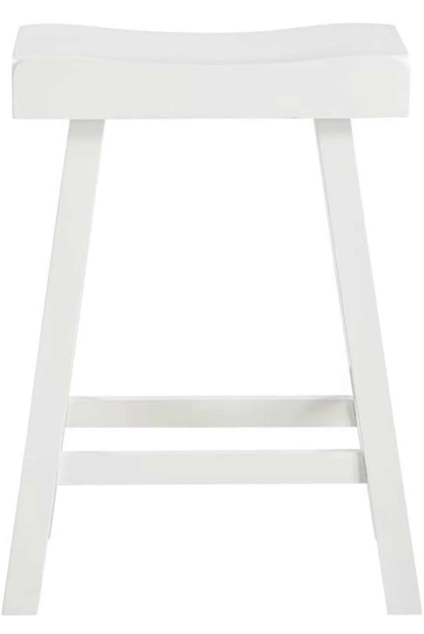 Home 2 Office 24" Jackson Wood Saddle Barstool, Solid Wood with Contoured Seat and Footrest, Adjustable Levelers, 300 lbs Capacity, White Finish