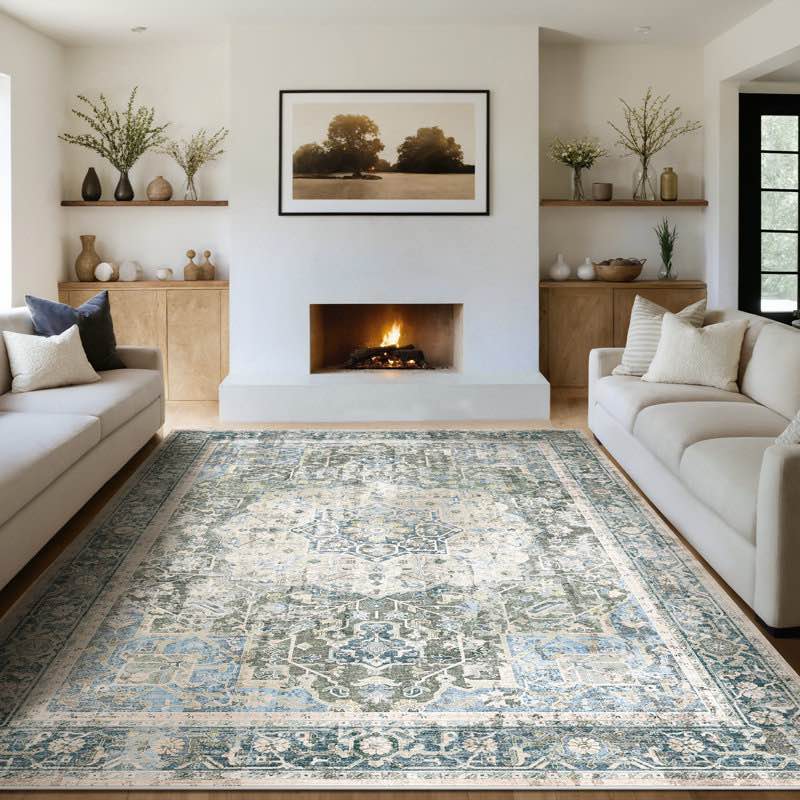 Washable Area Rug Oriental Low Pile Non Slip Vintage Distressed Indoor Carpet