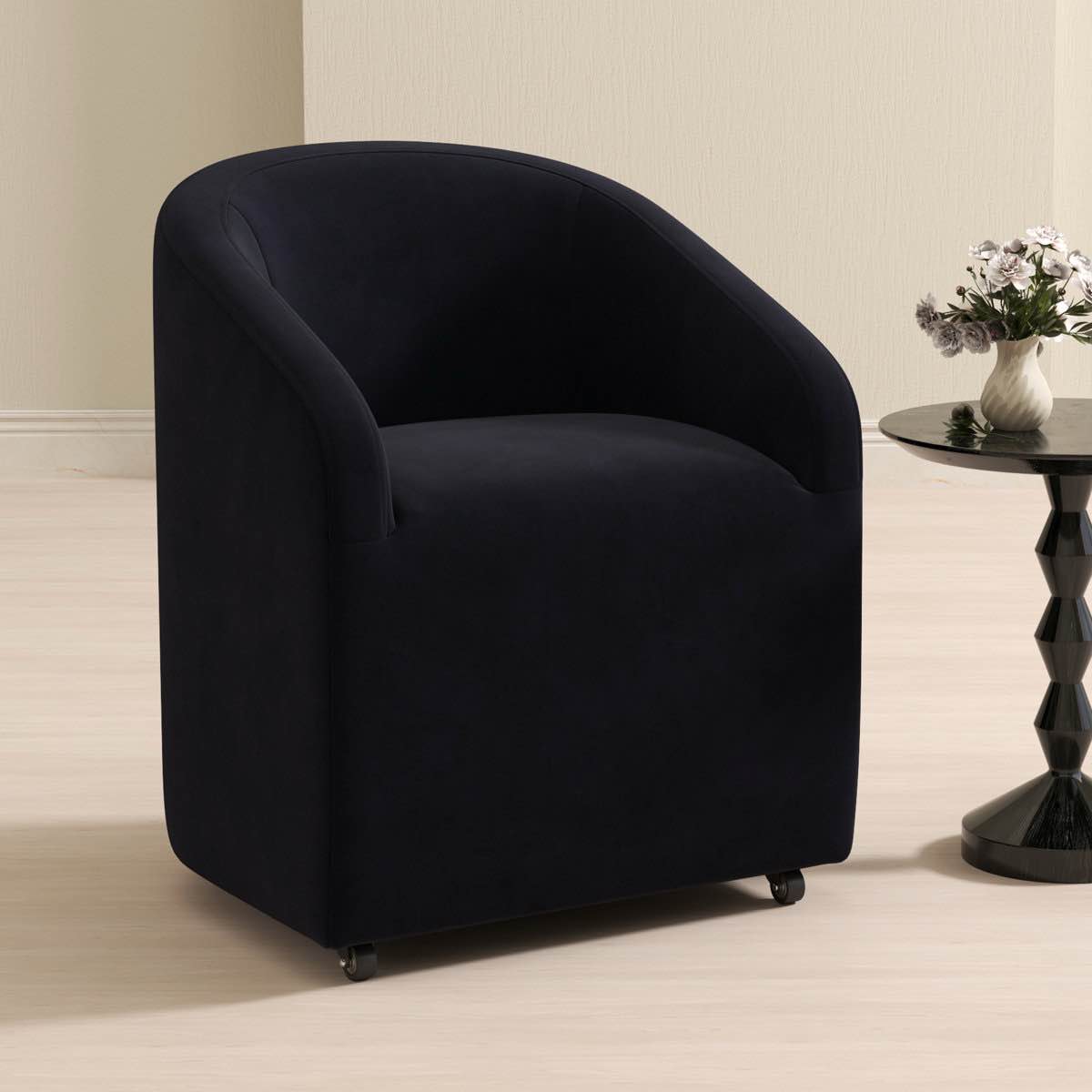 Upholstered Barrel Back Dining Chair With Swivel Casters Modern Arm Side Chair For Dining Room/Kitchen (Set Of 1)