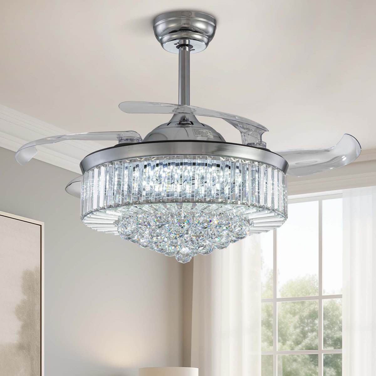 42" Crystal LED Ceiling Fan Light With Remote Control