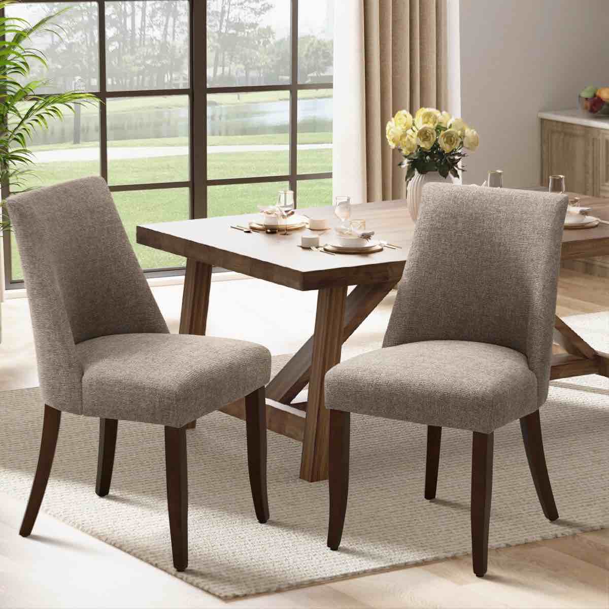 Parsons Fabric Upholstered Dining Chair Solid Wood Side Chair (Set of 2)