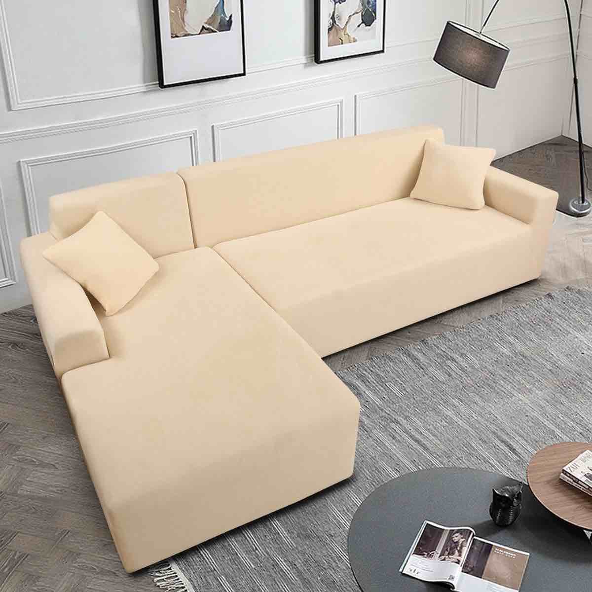 Thick Velvet L-Shaped Sofa Cover - Sectional Sofa Cover With 2 Throw Pillow Covers