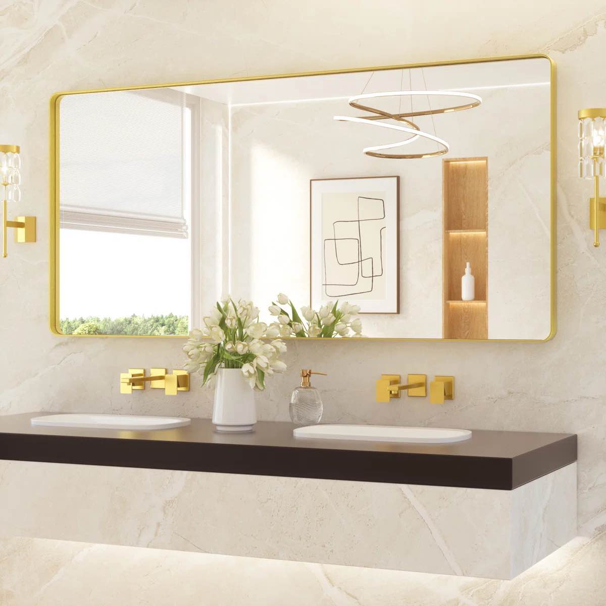 Leaderville 1.2" Thick Aluminum Framed Bathroom Mirror, Decorative Mirror Wall Mirror with Tempered Glass, French Cleat Mounted