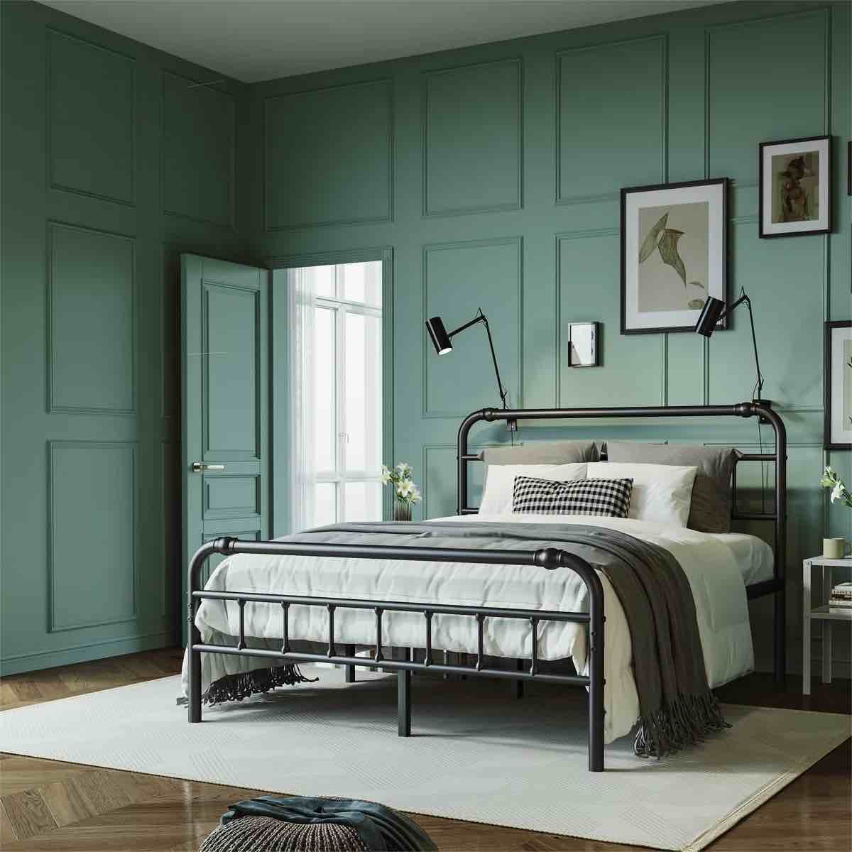 Ableton Heavy-Duty Anti-Sway 18-inch Steel Tube Iron Bed with Headboard Under the Bed for Storage